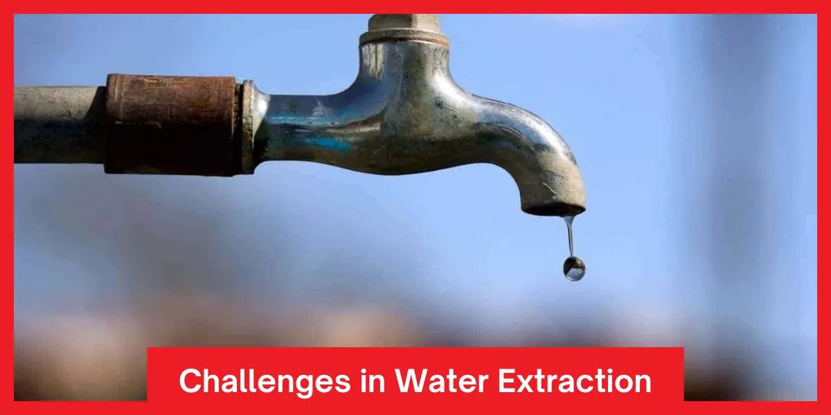 Challenges in Water Extraction Rusty outdoor water tap with a single droplet falling, symbolizing water scarcity challenges