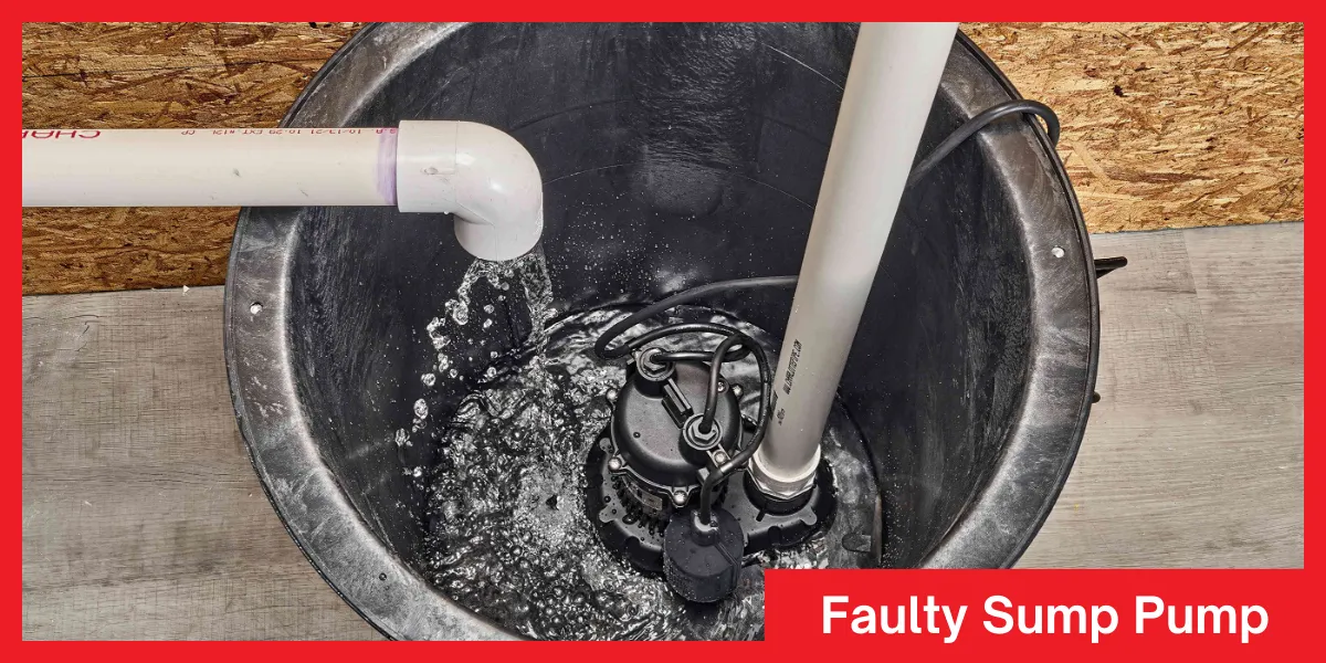 Faulty Sump Pump Diagram depicting a faulty sump pump and its role in basement flooding