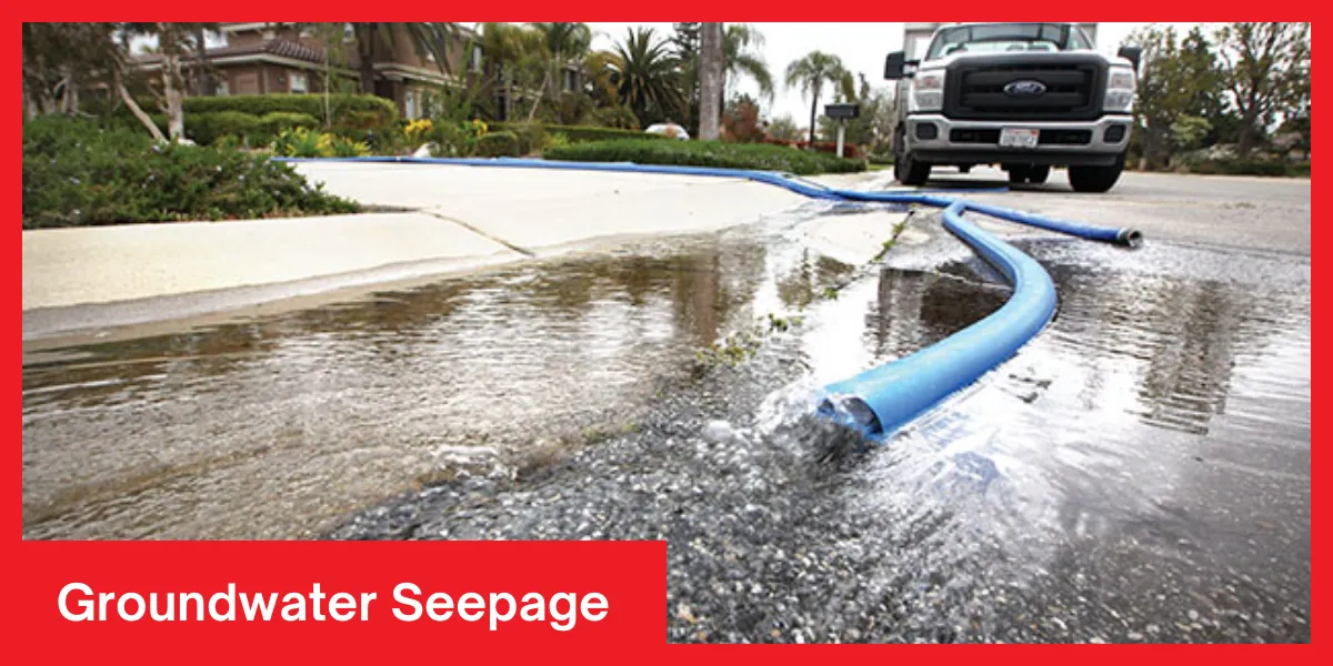 Groundwater Seepage Image showing groundwater seepage entering a basement through walls or floors