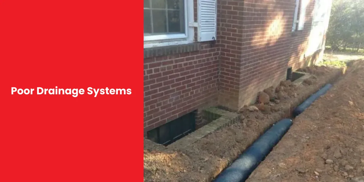 Poor Drainage Systems Diagram highlighting issues caused by poor drainage systems around a home.