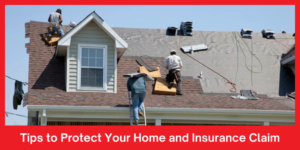 Tips to Protect Your Home and Insurance Claim Workers repairing a damaged roof to prevent leaks and future water damage