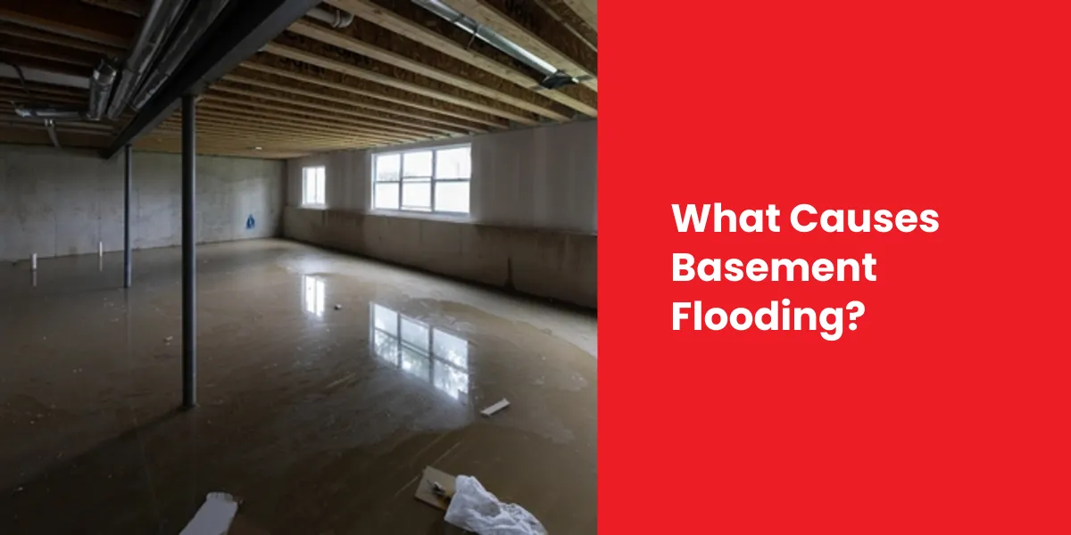 What Causes Basement Flooding Infographic listing common causes of basement flooding, such as heavy rain and plumbing issues