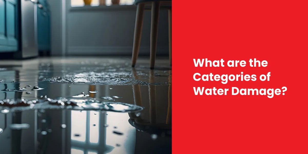 What are the Categories of Water Damage Flooded kitchen floor reflecting furniture and light, symbolizing different water damage classifications