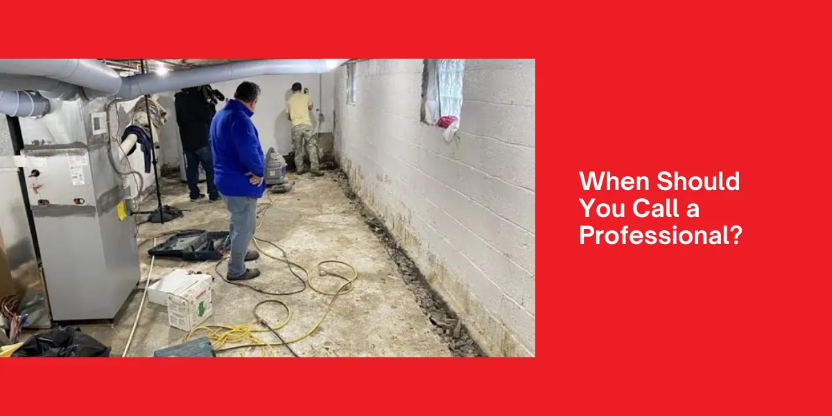 When Should You Call a Professional Illustration advising when to call a professional for basement flooding issues.