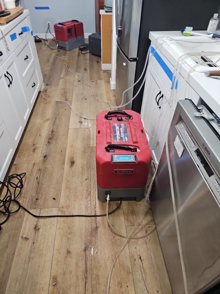 Dehumidifier drying the cabinet run in a Ventura County kitchen