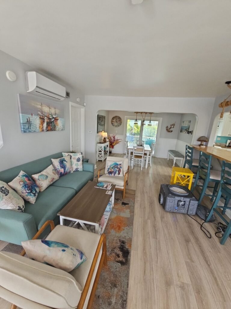 Drying equipment set around the sofa in a Ventura County living room